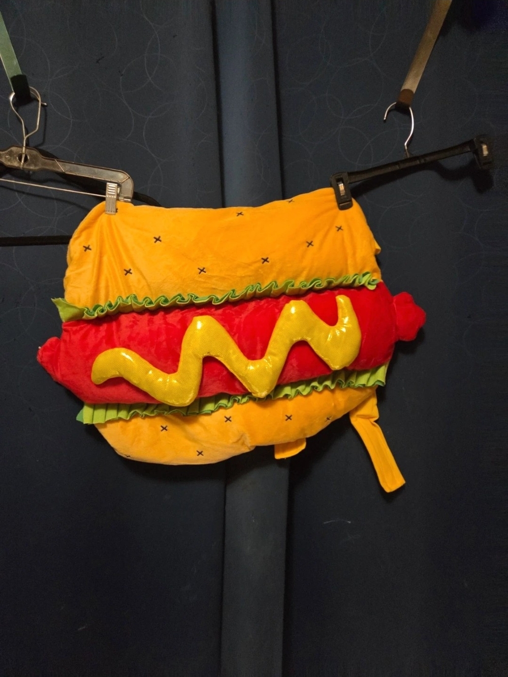 Hot Dog Pet Costume Jacket in Yellow & Red Perfect for a bulldog.